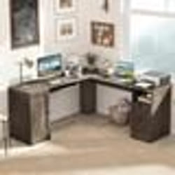 COSTWAY Bureau Informatique en Forme L Table d’Ordinateur dAngle avec Tiroirs Armoire et Plateau pour Clavier 168x168x76cm