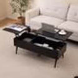 COSTWAY Table Basse Relevable 40-535 cm 2 Compartiments de Rangement Dissimulés Pieds en Métal Table Basse Salon Noir