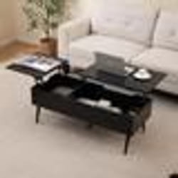 COSTWAY Table Basse Relevable 40-535 cm 2 Compartiments de Rangement Dissimulés Pieds en Métal Table Basse Salon Noir