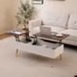 COSTWAY Table Basse Relevable 40-535 cm 2 Compartiments de Rangement Dissimulés Pieds en Métal Table Basse Salon Noyer