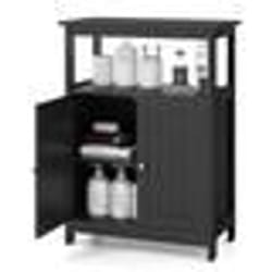 COSTWAY Armoire de Salle de Bain avec 2 Portes Compartiment et Étagère Ajustable pour Salon Entrée Cuisine 60x30x80 cm Noir