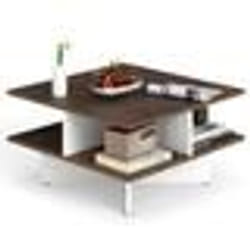 COSTWAY Table Basse Carrée à 2 Niveaux Table Basse Salon 60 cm avec 4 Compartiments de Rangement Base en Croix Marron Rustique