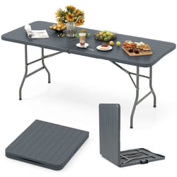 COSTWAY Table Pliable de Jardin 180cm Plateau en HDPE Effet Bois Charge 160kg Table Portable avec Poignée et Verrou pour Camping