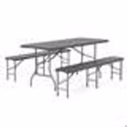 Ensemble de Table et Chaises de Jardin COSTWAY 3 PCS Pliables en HDPE Table 180cm avec 2 Bancs 180cm Verrou Sécurisé Gris