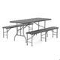 Ensemble de Table et Chaises de Jardin COSTWAY 3 PCS Pliables en HDPE Table 180cm avec 2 Bancs 180cm Verrou Sécurisé Gris