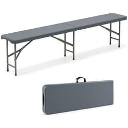 COSTWAY Banc Pliable de Jardin 180 cm en HDPE Capacité de 600 kg Siège Portable de Patio en Deux avec Poignée et Verrou Gris