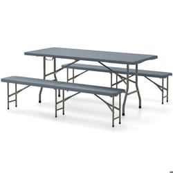 COSTWAY Ensemble de Table et Chaises de Jardin Extérieur 3 Pièces Pliables Portable en HDPE avec Verrou Sécurisé Gris