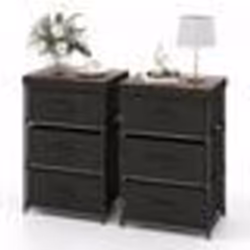 COSTWAY Lot de 2 Commode 3 Tiroirs en Tissu 40 x 30 x 62 cm Table de Chevet avec Cadre en Métal pour Chambre Industriel Noir