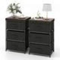 COSTWAY Lot de 2 Commode 3 Tiroirs en Tissu 40 x 30 x 62 cm Table de Chevet avec Cadre en Métal pour Chambre Industriel Noir