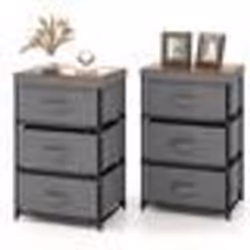 COSTWAY Lot de 2 Commode 3 Tiroirs en Tissu 40 x 30 x 62 cm Table de Chevet avec Cadre en Métal pour Chambre Industriel Gris