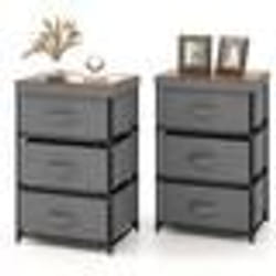 COSTWAY Lot de 2 Commode 3 Tiroirs en Tissu 40 x 30 x 62 cm Table de Chevet avec Cadre en Métal pour Chambre Industriel Gris