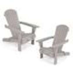 COSTWAY Lot de 2 Chaises Adirondack Pliantes de Jardin en Bois de Sapin Dossier Haut Incliné Accoudoirs Larges Charge 180kgGris