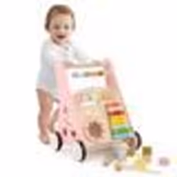 COSTWAY 7 en 1 Chariot de Marche en Bois avec Boîte de Rangement 8 Blocs et 1 Maillet Jouet Montessori 1 an+ Rose