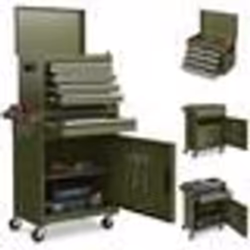 COSTWAY Servante Caisse à Outils 4 Tiroirs Amovible Etagère Réglable Planche à Outils 4 Roues Verrouillables Vert Olive