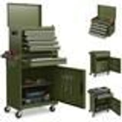 COSTWAY Servante Caisse à Outils 4 Tiroirs Amovible Etagère Réglable Planche à Outils 4 Roues Verrouillables Vert Olive