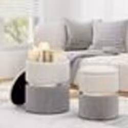 COSTWAY Lot de 2 Tabourets de Rangement en Tissu Lin de Style Moderne Surface Rembourré Souple Gris