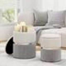 COSTWAY Lot de 2 Tabourets de Rangement en Tissu Lin de Style Moderne Surface Rembourré Souple Gris