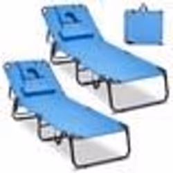 COSTWAY Lot de 2 Chaise Longue Pliante Réglable à 5 Positions avec Appuie-tête et Cavité Faciale 194 x 63 x 37 cm 160 kg Bleu
