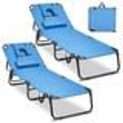 COSTWAY Lot de 2 Chaise Longue Pliante Réglable à 5 Positions avec Appuie-tête et Cavité Faciale 194 x 63 x 37 cm 160 kg Bleu