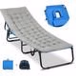 COSTWAY Chaise Longue Pliante avec Matelas de Camping en Velours Appuie-tête Réglable à 5 Positions 194x63x37cm 160kg Bleu+Gr ...