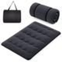 COSTWAY Matelas Futon 140 x 200 CM Surmatelas Amovible Lavable Matelas de Sol Portable avec Sac de Transport pour Camping Noir