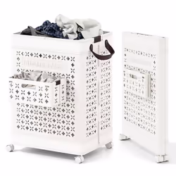 COSTWAY Panier à Linge Pliable 75 L sur Roulettes avec Poignées 435x 34 x 61 CM Pas Chère Blanc