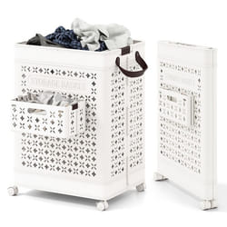 COSTWAY Panier à Linge Pliable 75 L sur Roulettes avec Poignées 435x 34 x 61 CM Pas Chère Blanc