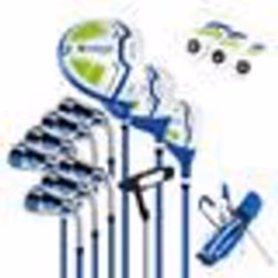Set de Clubs de Golf COSTWAY-pour Hommes avec Sac Trépied-Ensemble Comprend Driver&Bois&Hybride&Fers&Putter&Couvre-Chefs-Bleu