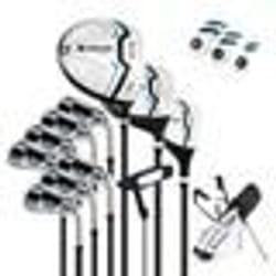 Set de Clubs de Golf COSTWAY-pour Hommes avec Sac Trépied-Ensemble Comprend Driver&Bois&Hybride&Fers&Putter&Couvre-Chefs-Blanc