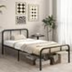 COSTWAY Lit Simple 90 x 200 cm avec Tête de Lit Lattes en Métal 30 cm Espace de Rangement Pas Besoin de Sommier Montage Facile
