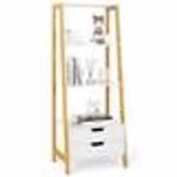 COSTWAY Bibliothèque Échelle Autoportante 134 CM avec 4 Étagères Ouvertes 2 Tiroirs pour Chambre Salon Bureau Blanc et Or