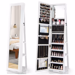 3 en 1 Armoire à Bijoux Pivotante à 360° COSTWAY 2 Miroirs 3 Boîtes de Rangement en Acrylique 2 Poches Zippées Blanc