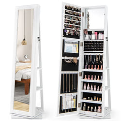 3 en 1 Armoire à Bijoux Pivotante à 360° COSTWAY 2 Miroirs 3 Boîtes de Rangement en Acrylique 2 Poches Zippées Blanc