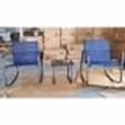 COSTWAY Ensemble 3PCS Table et Chaises de Jardin Table en Verre Trempé Chaises à Bascule 2 Places pour Balcon Patio PiscineBl ...