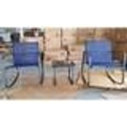 COSTWAY Ensemble 3PCS Table et Chaises de Jardin Table en Verre Trempé Chaises à Bascule 2 Places pour Balcon Patio PiscineBleu