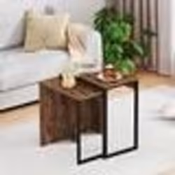 Lot de 2 Tables Basses Salon Gigognes COSTWAY Plateau en Faux Bois Cadres Métalliques Table Rectangulaire pour Bureau Chambre