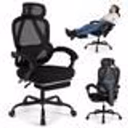 COSTWAY Chaise de Bureau Ergonomique - Dossier Haut en Maille Inclinable de 135°Repose-Pieds Rétractable Soutien Lombaire Rég ...