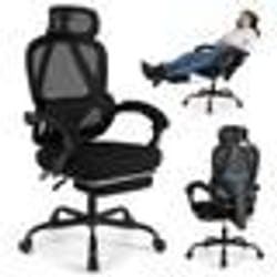 COSTWAY Chaise de Bureau Ergonomique - Dossier Haut en Maille Inclinable de 135°Repose-Pieds Rétractable Soutien Lombaire Réglables