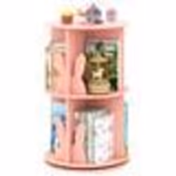 COSTWAY Bibliothèque d’Angle Ronde et Rotative pour Enfants à 2 Niveaux Étagère de Rangement Pivotante à 360° 40 x 65 cm Rose