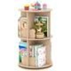 COSTWAY Bibliothèque d’Angle Ronde et Rotative pour Enfants à 2 Niveaux Étagère de Rangement Pivotante à 360° 40 x 65 cm Naturel