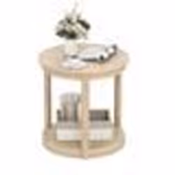 Table Basse Salon à 2 Niveaux COSTWAY Étagère de Rangement Pieds en Bois de Caoutchouc Table Ronde pour Chambre Bureau Chêne