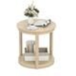 Table Basse Salon à 2 Niveaux COSTWAY Étagère de Rangement Pieds en Bois de Caoutchouc Table Ronde pour Chambre Bureau Chêne