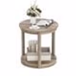 Table Basse Salon à 2 Niveaux COSTWAY Étagère de Rangement Pieds en Bois de Caoutchouc Table Ronde pour Chambre Bureau Gris