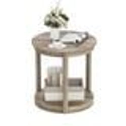 Table Basse Salon à 2 Niveaux COSTWAY Étagère de Rangement Pieds en Bois de Caoutchouc Table Ronde pour Chambre Bureau Gris