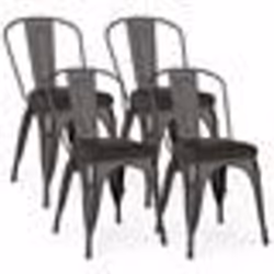 Lot 4 Chaises à Manger Empilables en Métal - COSTWAY - Dossier Amovible - Assise Rembourrée en Cuir Faux - 53 x 44 x 84 cm