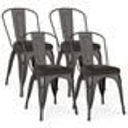 Lot 4 Chaises à Manger Empilables en Métal - COSTWAY - Dossier Amovible - Assise Rembourrée en Cuir Faux - 53 x 44 x 84 cm