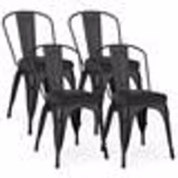 Lot 4 Chaises à Manger Empilables en Métal - COSTWAY - Dossier Amovible - Assise Rembourrée en Cuir Faux - 53 x 44 x 84 cm No ...