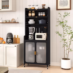 COSTWAY Buffet de Cuisine 192 CM sur Roulettes Grand Plan de Travail Étagère Réglable Panneau Perforé pour Salle à Manger Sal ...