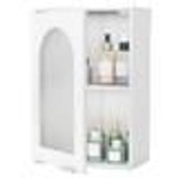 COSTWAY Meuble Murale de Salle de Bain - Porte en Verre Trempé Étagère Ajustable pour Salle de Bain Salon 35x20x525cm Blanc