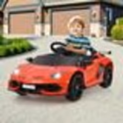 Lamborghini Voiture Électrique 12V/45 Ah Télécommande 2.4G 2 Moteur Suspension à Ressort LED MP3 USB TF Radio Rouge